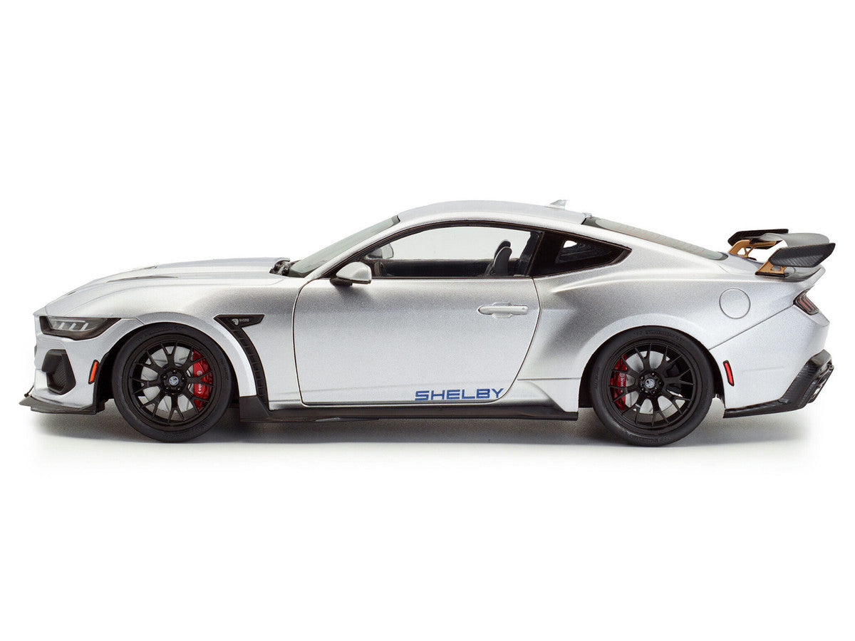 2024 Ford Shelby Mustang Super Snake Gray Metallic with Blue Stripes 1/18 Diecast Model Car by Solido