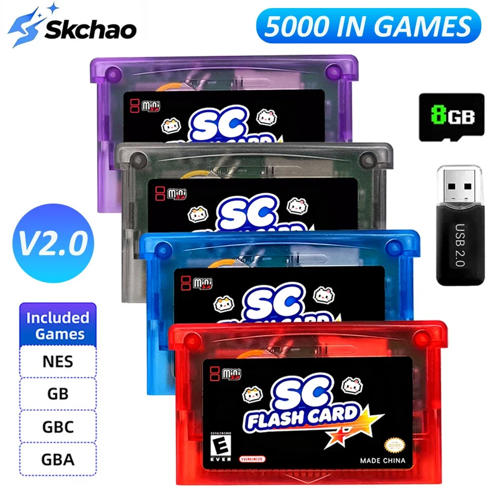 New 5000 in 1 SCFW V2.0 Card Mini GBA FlashCard For GBA GBC GB NES with 8G TF Card Adapter For SP GBM IDS NDS NDSL Game Console