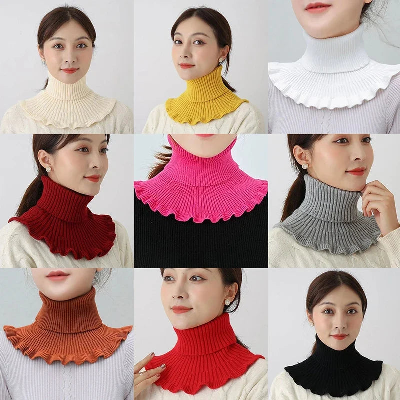 Warm Knitted Fake Collar Women Thicken Turtleneck Ruffles False Collars Detachable Neck Guard Winter Windproof Fake Collar
