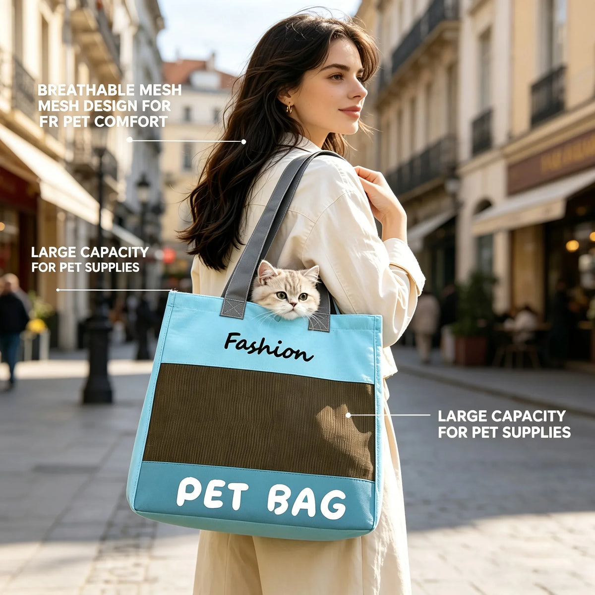 Fashion Portable Pet Tote Bag Breathable Mesh Cat Dog Shoulder Bag Outdoor Travel Handbag Small Puppy Kitten Transport Bag