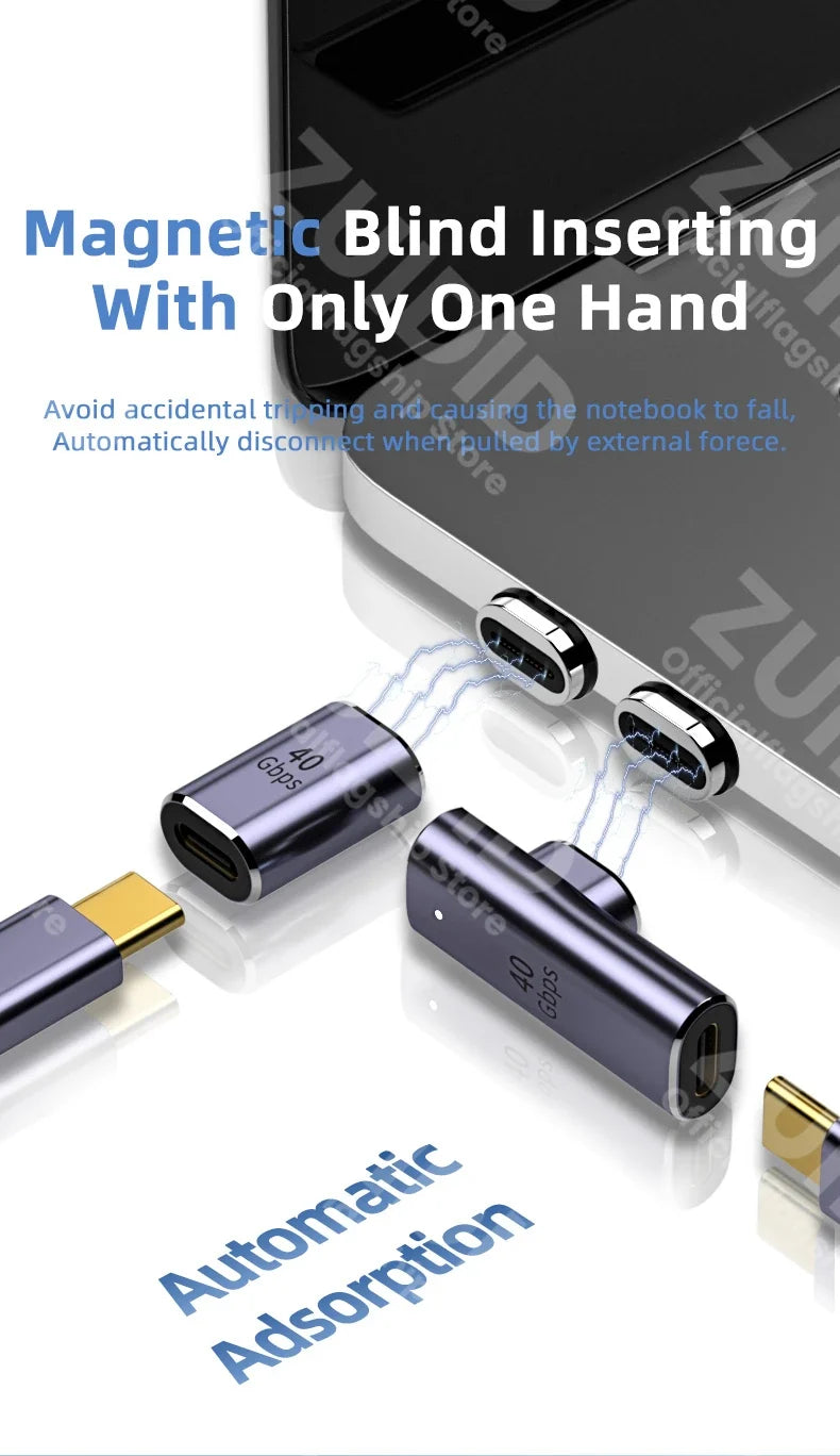 USB4.0 Thunderbolt3 Magnetic Adapter USB C To Type C 40Gbps 100W Fast Charging Magnet Converter Cable 8K@60Hz USB Type C Adapter