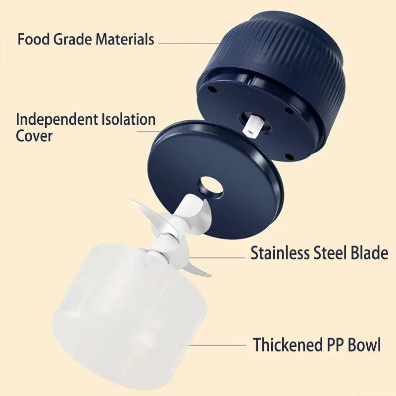250ml Mini Wireless USB Rechargeable Electric Vegetable Chopper Garlic Crusher Food Chopper for Kitchen Gadgets for Garlic