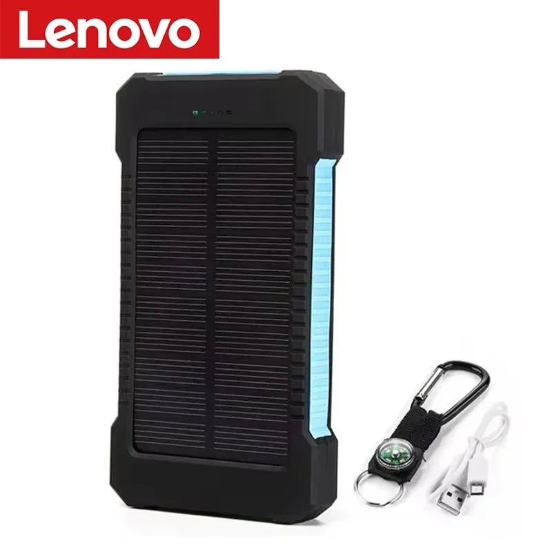 Lenovo 500000mAh Solar Power Bank Super Fast Charging Large Capacity Portable External Battery for iPhone Outdoor Emergency