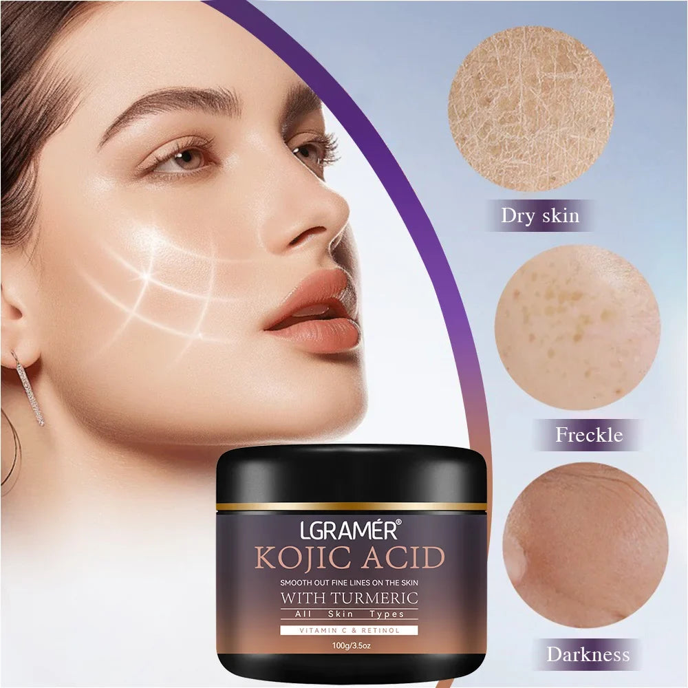 Kojic Acid Vitamin C &Turmeric Moisturizer Face Cream Fade Dark Spot Wrinkle Brightening Skin Firming Tighten Lighten Face Cream