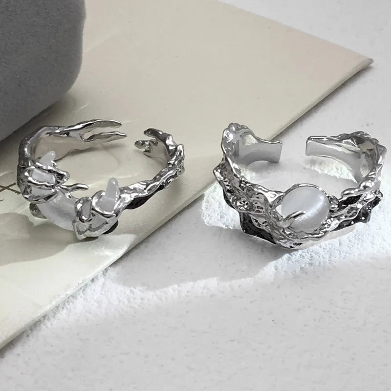 Vintage Y2K Irregular Sun Moon Open Ring for Women Men Adjustable Metal Punk Finger Rings Fashion Party Jewelry Lovers Gifts