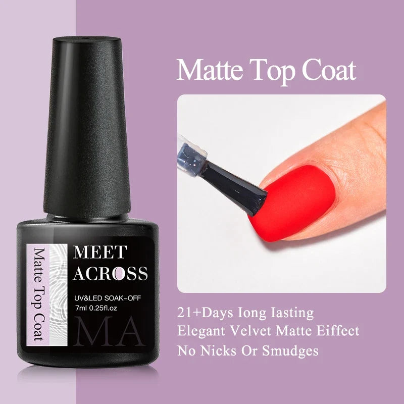 MEET ACROSS 7ml Base Top Coat Gel Polish Soak Off Semi Permanent UV Gel Nail Art Varnish Base Gel Top Coat Gel Varnish Manicure