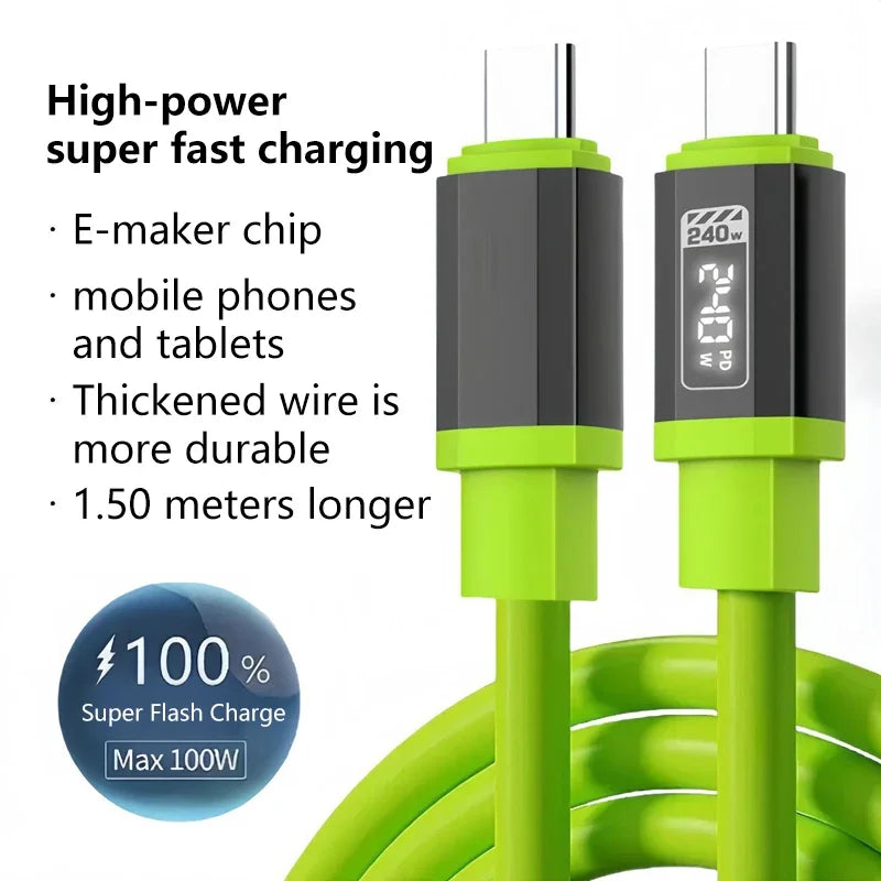 240W Type C Fast Charging Charger Type C USB Quick Charger Cable Date Sync Nylon Braided Wire Charger Cable For Huawei Xiaomi