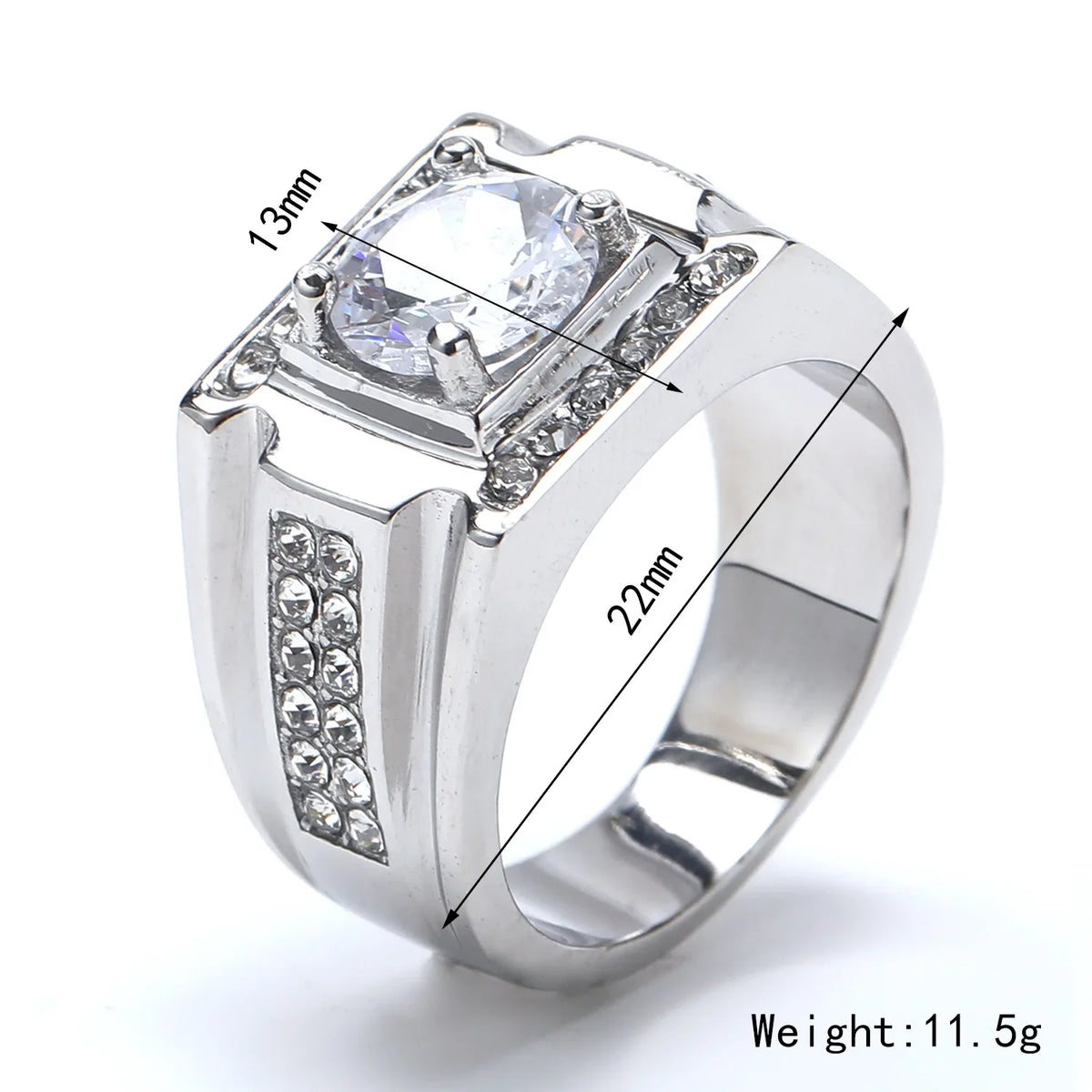 Keisha Lena AAAAA Zircon Men Ring Stainless Steel 18K Gold Plated Engagement Rings For Man Jewelry Waterproof Allergy-Resistant