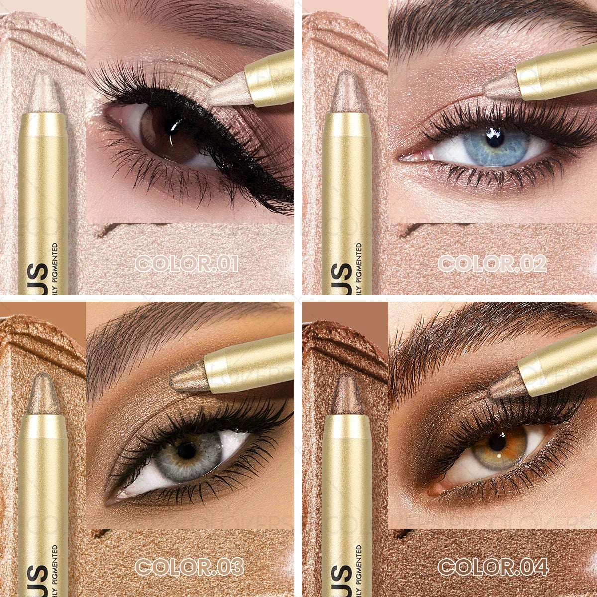 Smudge-Proof & Waterproof Eyeshadow Stick,Dual-Ended Eye with Shadow Stick,Sponge Brush,Glitter & Matte Finishes