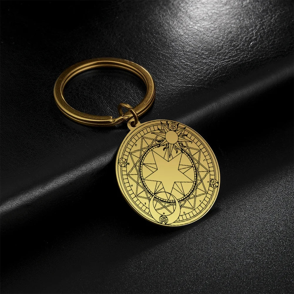 Dawapara Protection Secret Seal of Solomon Pendant Keychain Witchcraft Hexagram Wealth Fortune Amulet Stainless Steel Jewelry