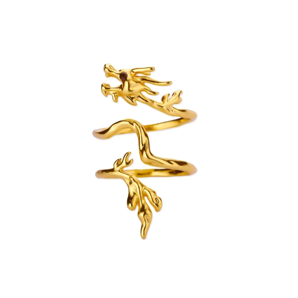 Dragon Rings For Women Gold Color Stainless Steel Punk Opening Adjustable Dragon Ring Hip Hop Jewelry Accessories Gifts