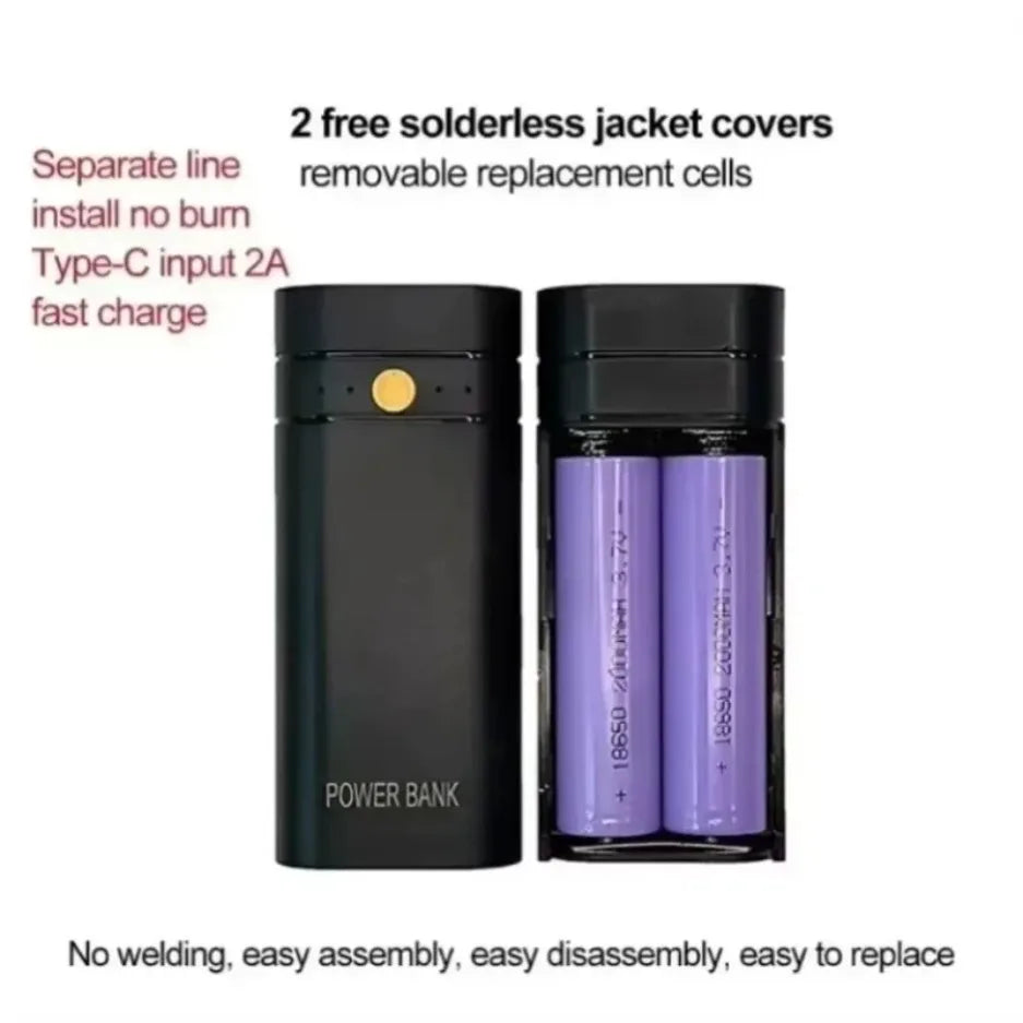 5V 2A 6000mAh 2X 18650 USB Type-C Battery Charger Case For Phone Electronic Charging DIY Not Including Batteries Power Bank Box
