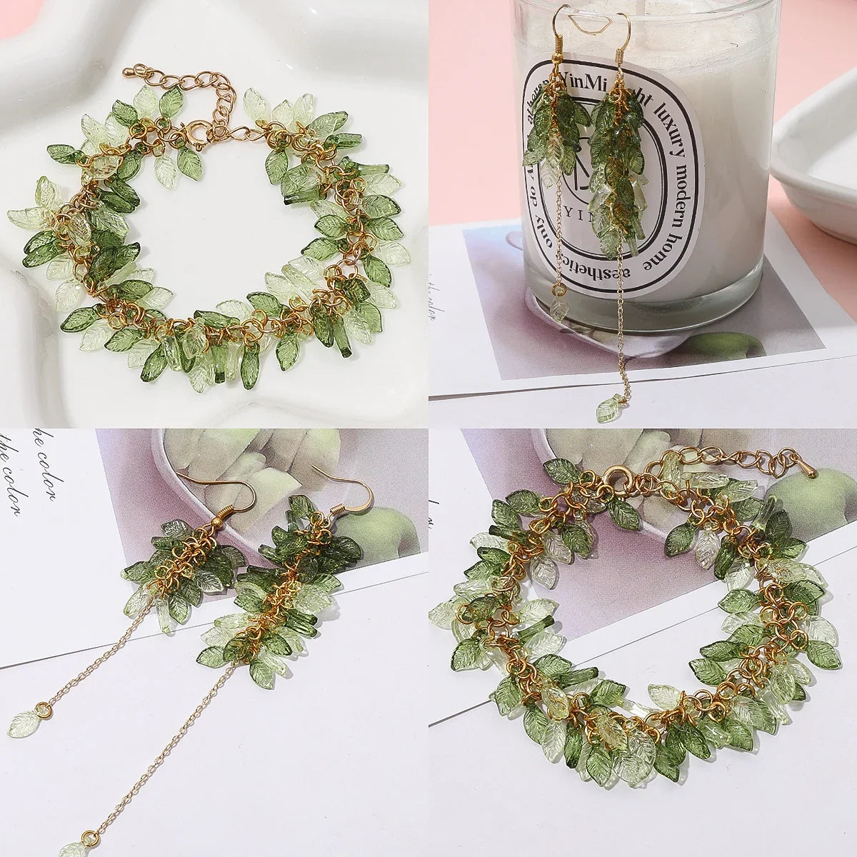 100pcs Acrylic Mini Small Tree Leaf Hand Beaded DIY Handmade Necklace Earrings Loose Bead Separated Bead Jewelry Accessory Mater
