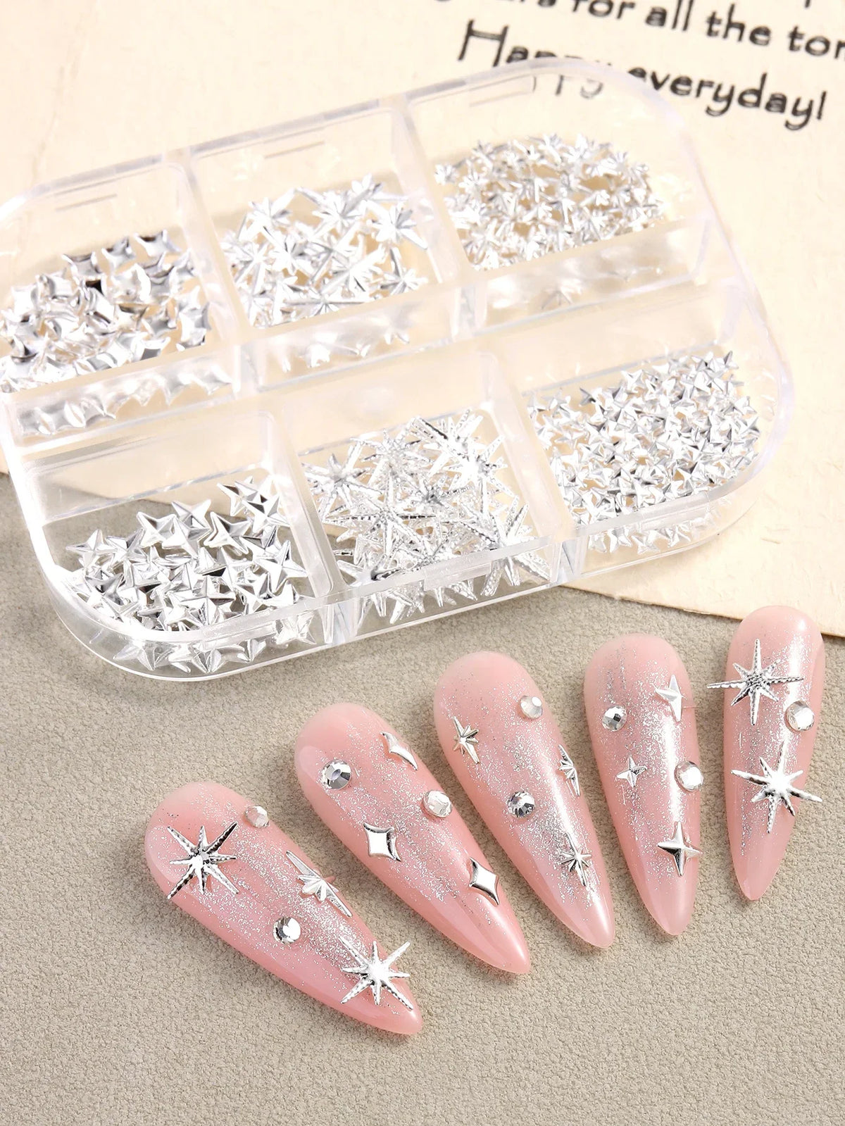 6/12Grids Gold Star Moon Metallic Rivet 3D Nail Charms Alloy Sun Moon Starlight Rhinestones Nail Studs For Nail Art Decoration