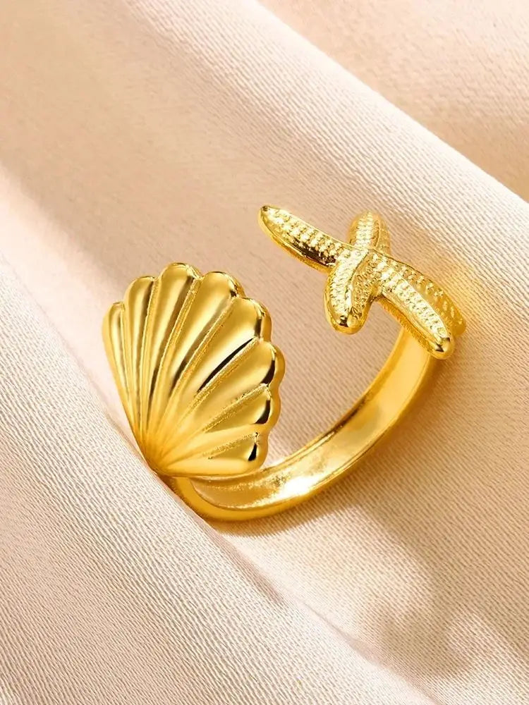 316L Stainless Steel Shell Rings for Women Adjustable Gold Color Little Star Open Rings Female Jewelry Weddings Gifts New Trendy