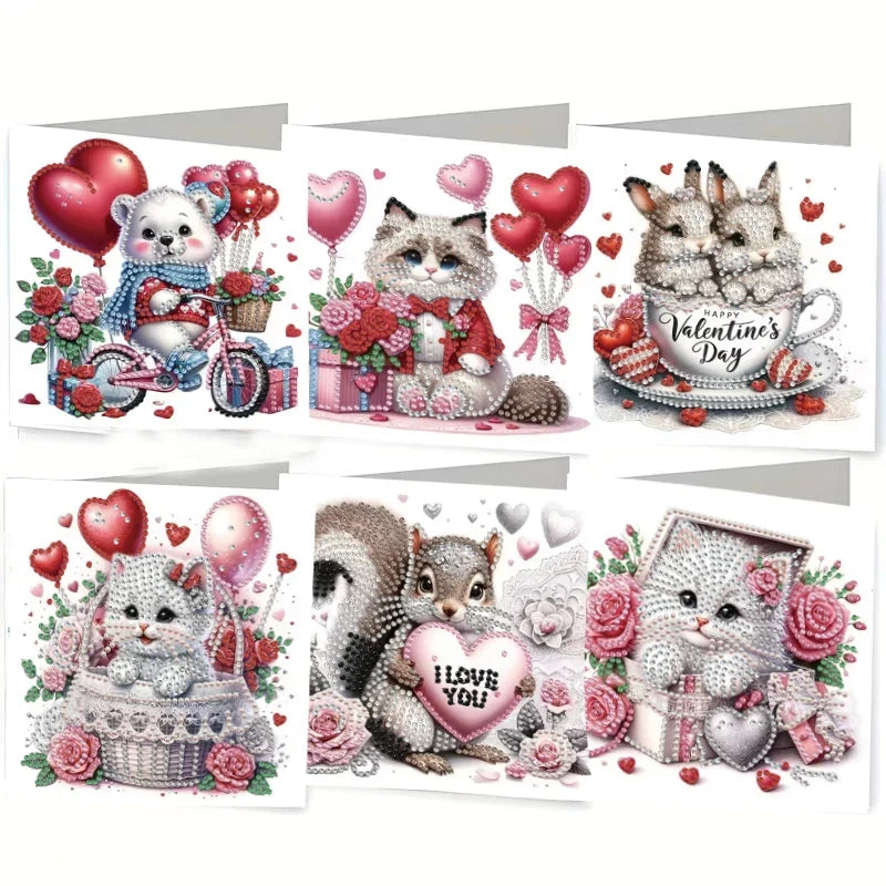 6-Piece/Set DIY Diamond Painting Kit Birthday Card Kit, Unique Flower Pattern Design, Rhinestone Diamond Painting Art Mosaic Pos