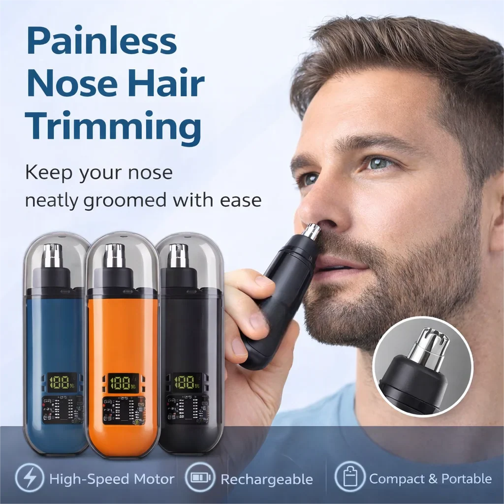 USB Rechargeable Nose and Ear Hair Trimmer for Men, Mini Portable Electric Clipper, Quick Charging, Low Noise, Compact, Washable