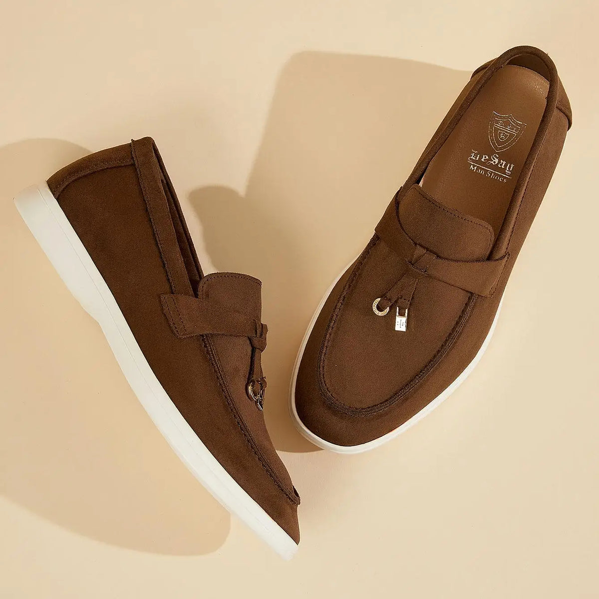 Desai Men's Faux Suede Loafers Metal Buckle Tassel Slip-on Casual Driving Shoes Lightweight Comfort