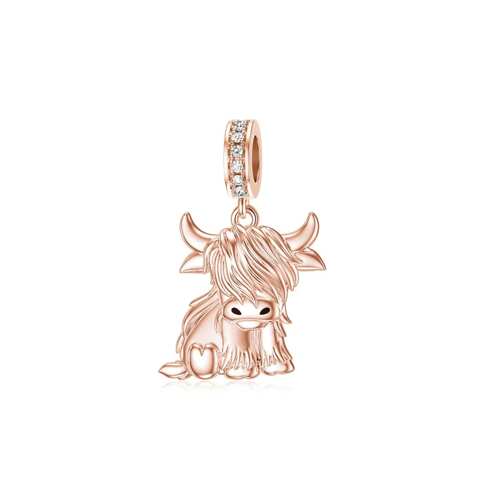 Fashionable 925 Sterling Silver Highland Cow Animal Pendant Suitable for Bracelets, Necklaces, DIY Women's Jewelry Accessories