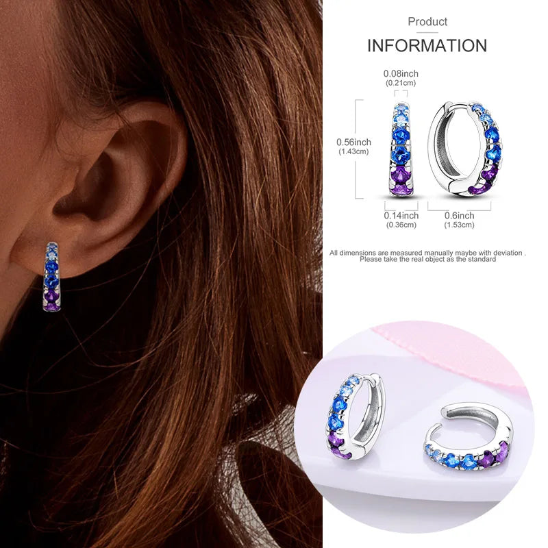 925 Sterling Silver Hoop Earring For Woman Night Sky Blue Purple Gemstone Original Earrings Fashion Jewelry Gift