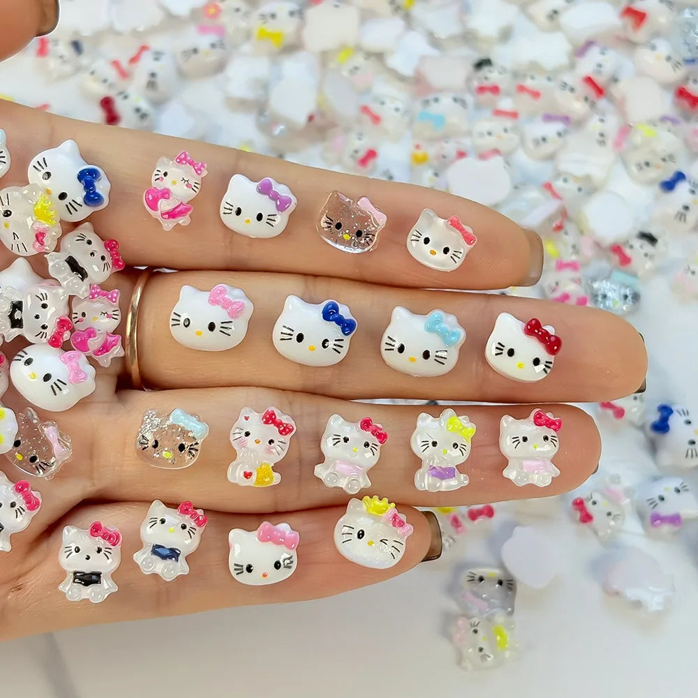 120PCS Box Mixed Hello Kitty 3D Nail Charms Cute Cartoon Resin Ornaments Kawaii DIY Nail Art Manicure Decor Accessories