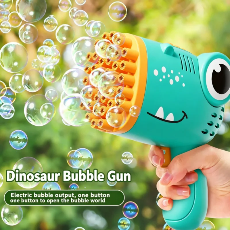 Kids 40 Hole Dinosaur Bubble Gun Toys Summer Soap Water Bubble Machine 2-in-1 Electric Bubble Machine For Children Gift Toys