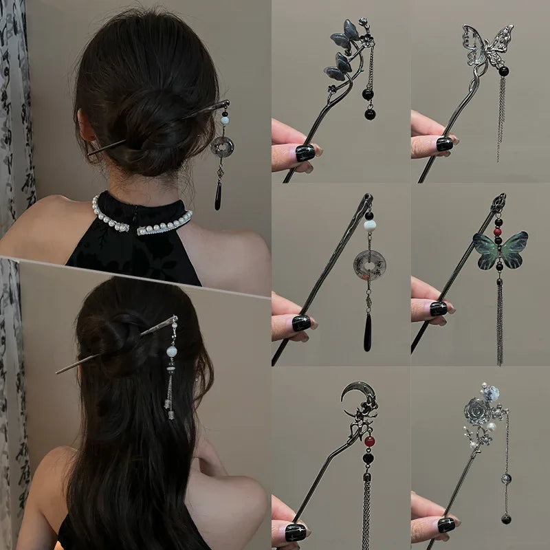 Ancient Chinese Style Elegant Butterfly Tassel Hair Stick for Women Girls Classical Hairpin Chinese Hair Accessories Jewelry