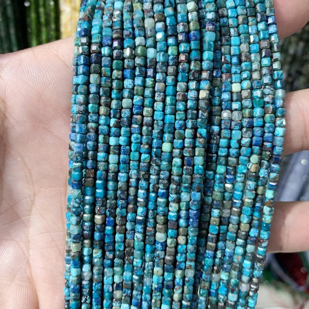 2x2mmNatural Colored Tourmaline Blue Tourmaline Faceted Cube Beads Square Stone Beads for JewelryDIY Making  Gemstone Loose Bea