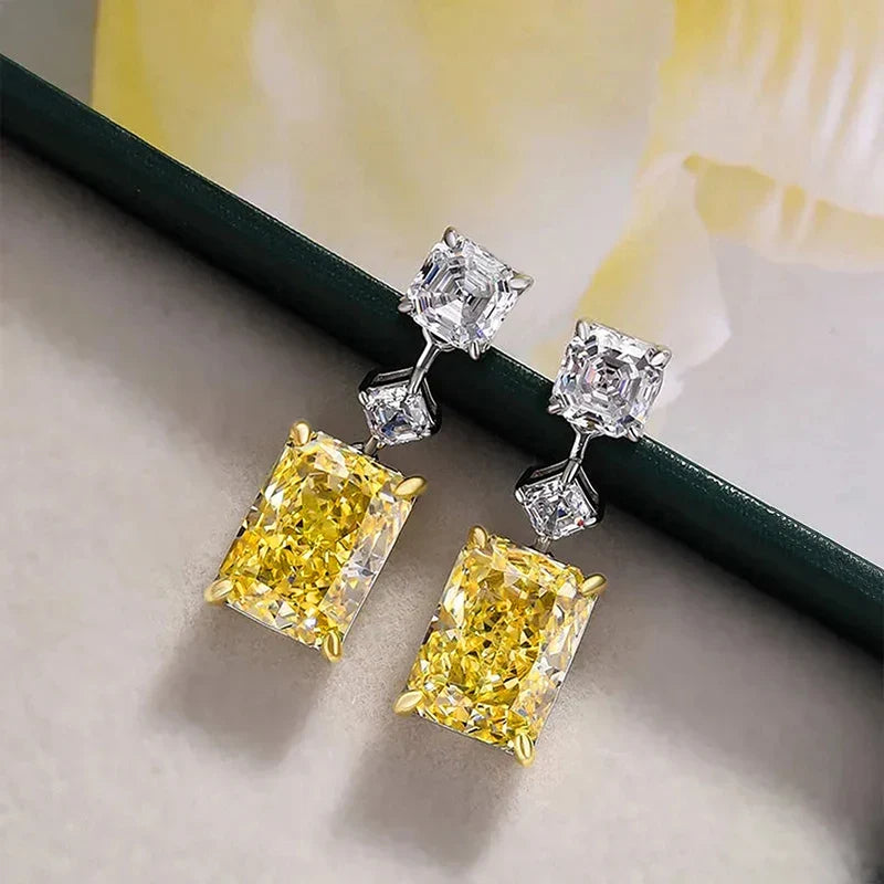 Huitan Newly Designed Women's Dangle Earrings with White/Yellow Cubic Zirconia Elegant Bridal Wedding Earrings Statement Jewelry