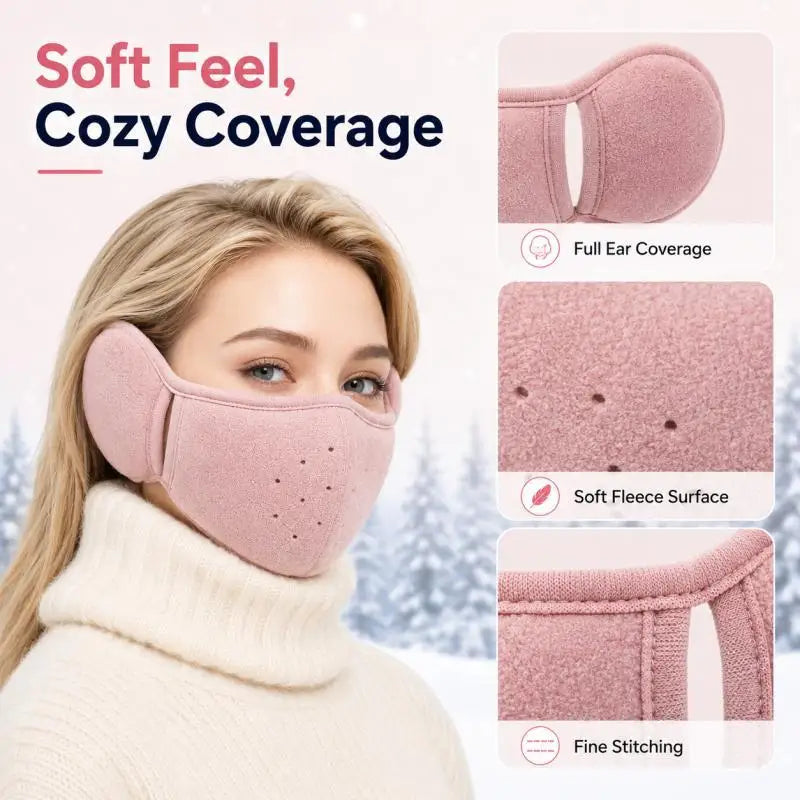 2-in-1 Earmuff Face Mask, Winter Ear Warmer for Women Men, Breathable Face Cover for Outdoor Walking Cycling Skiing