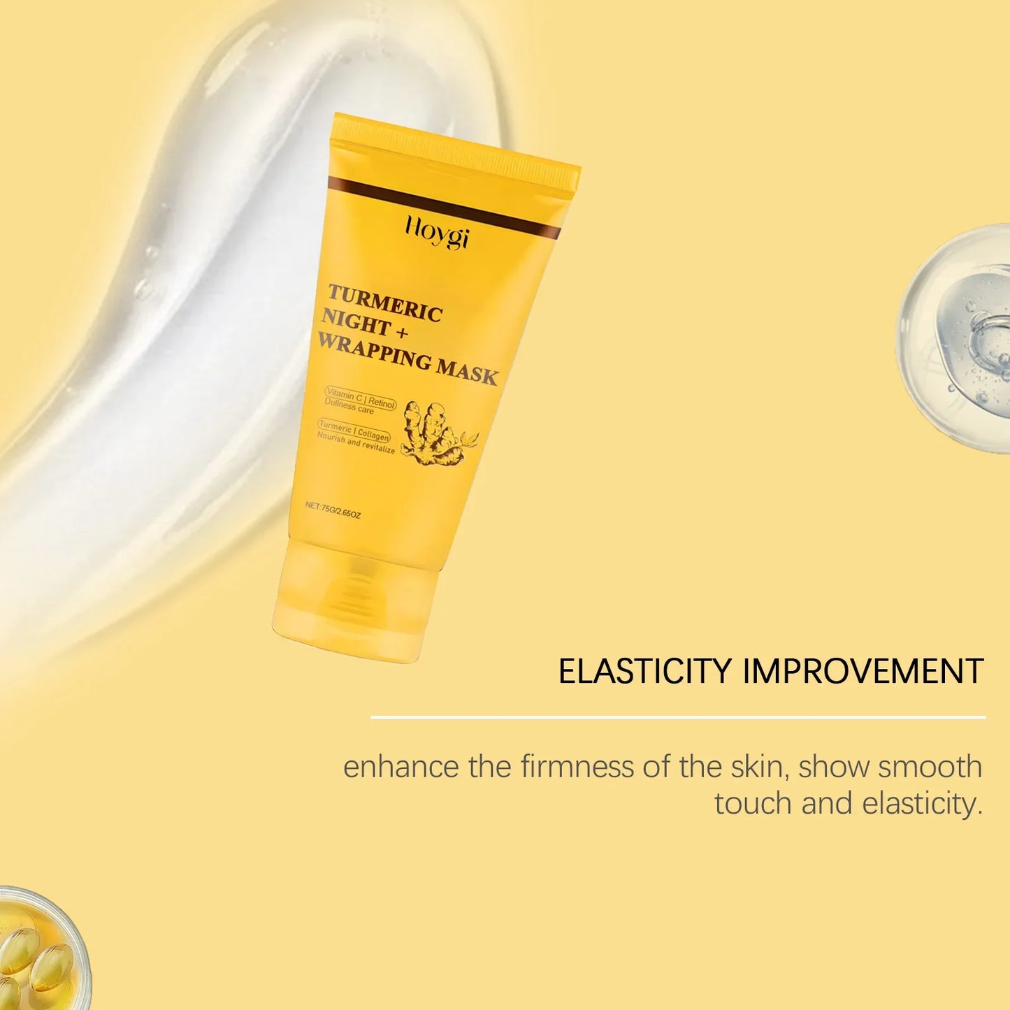 HOYGI Turmeric Collagen Mask Cleansing Pore Improves Spots Gentle Exfoliation Brightening Dullness Smoothing Peel-off Mask 75g