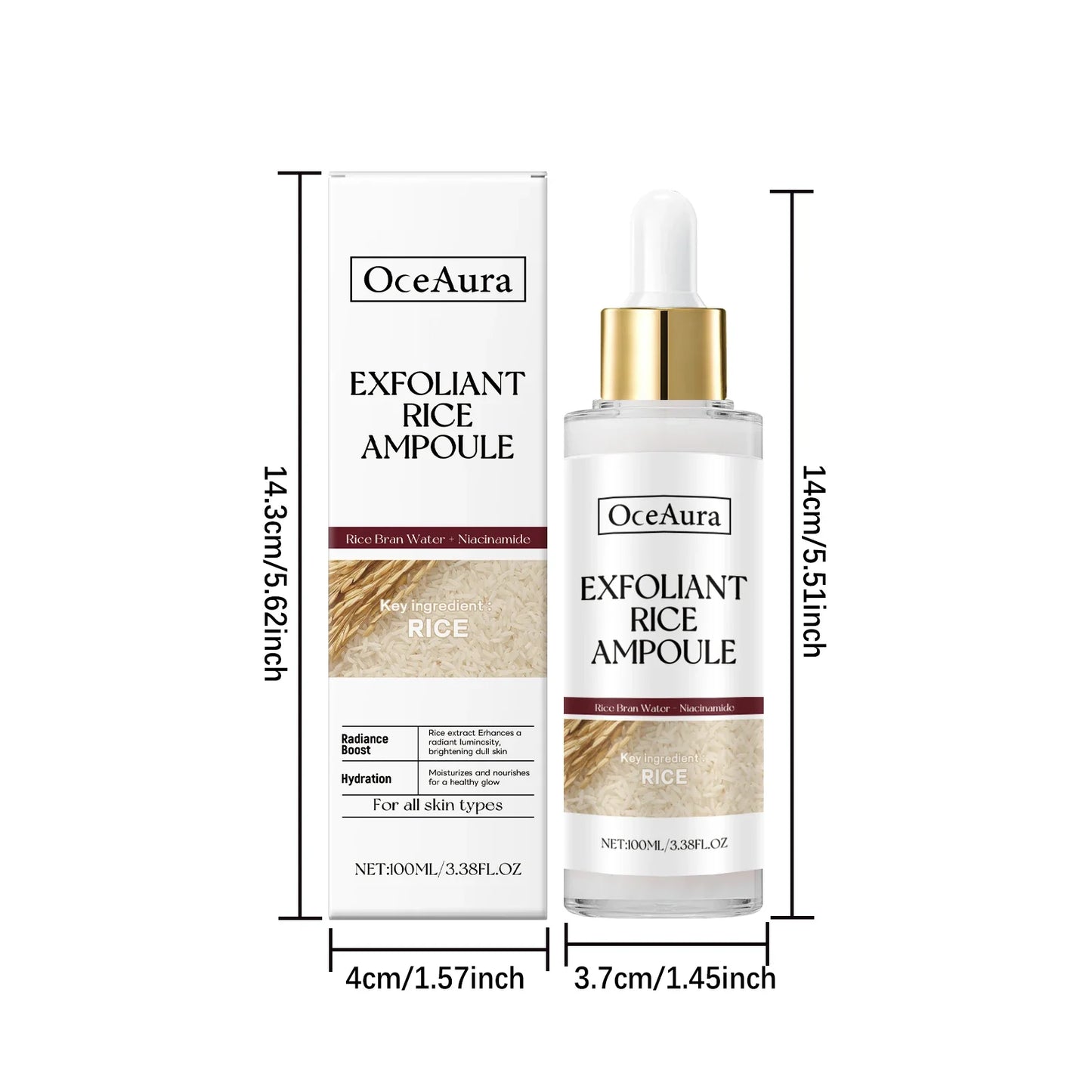 Rice Serum for Face Hydrating Brighten Skin Repair Smooth Facial Essence Gentle Exfoliation Remove Blackheads Collagen Ampoules