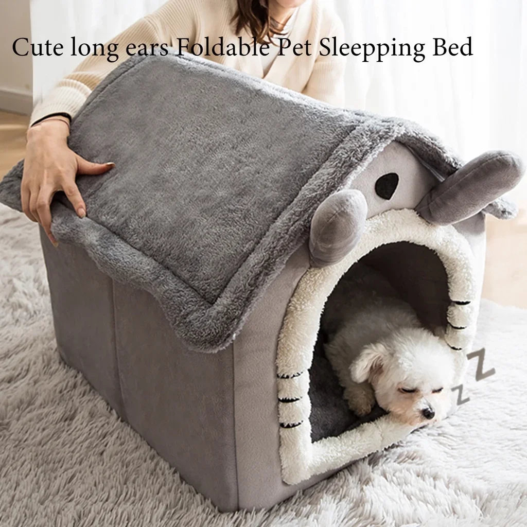 Winter Warm Foldable Pet House Detachable Washable Liner Comfort Kennel Bed for Small Medium Dogs and Cats Indoor Rest Nest