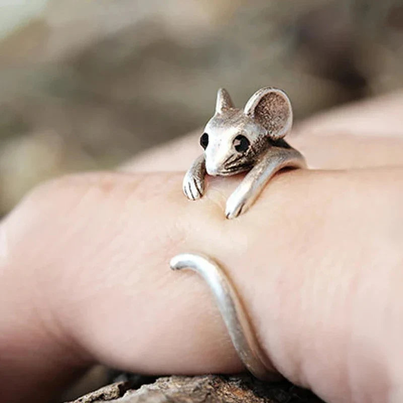 Silver Color Mouse Open Ring For Women Creative Cute Little Animal Adjustable Rings Charming Party Fashion Jewelry Gift