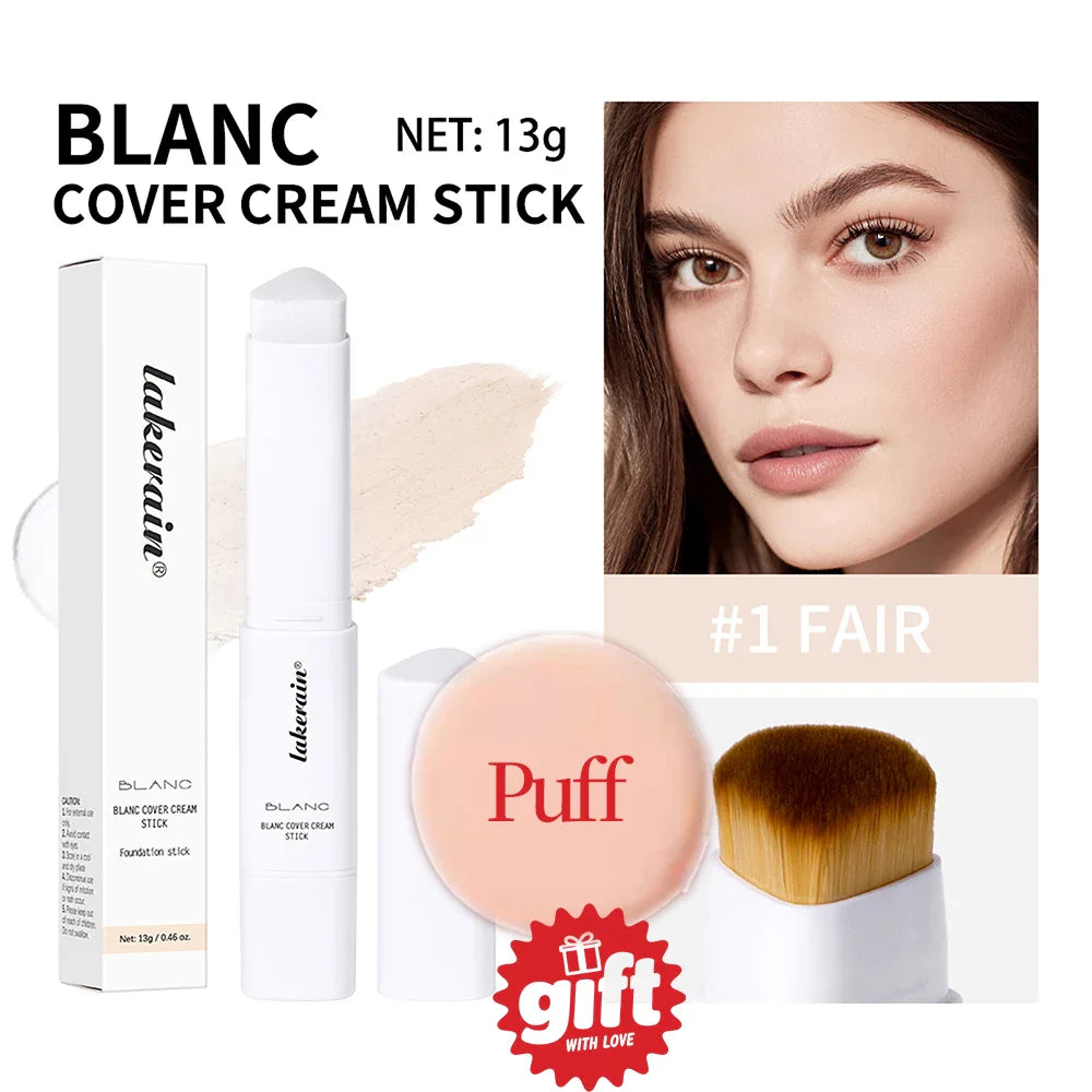 Lakerain Color Changing Foundation Stick Full Coverage Matte Finish Dual-Ended Brush & Stick Waterproof Smooth Foundation Makeup