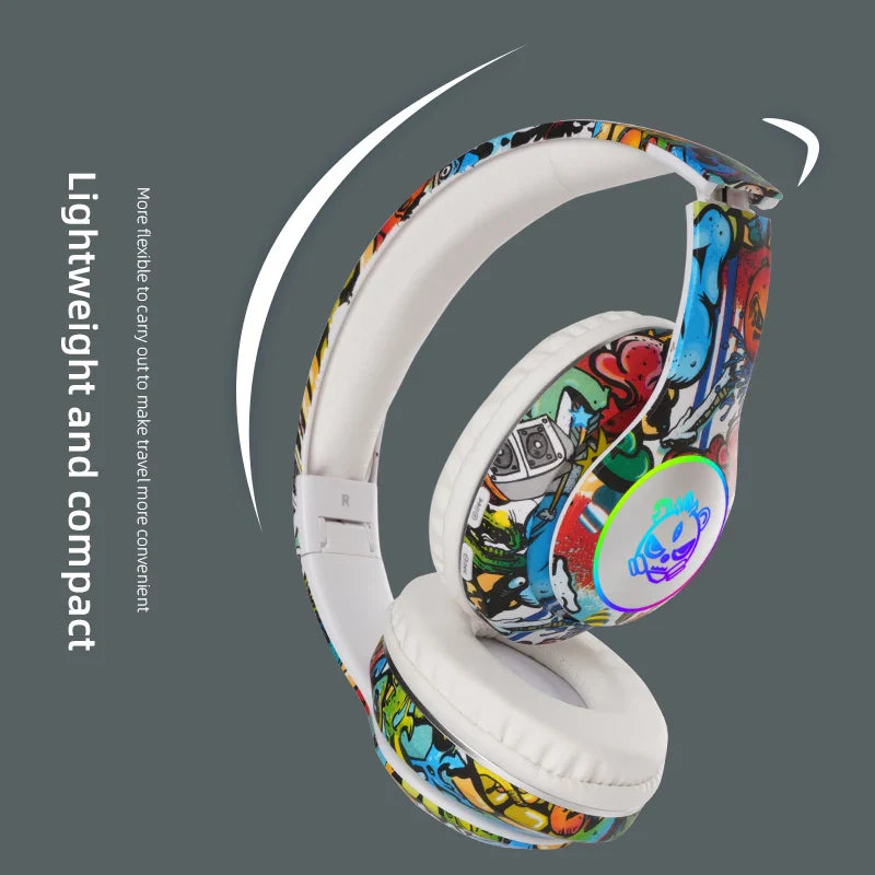 Graffiti Bluetooth Headphones LED Light Game Doodle Wireless Headsets Earphones With Mic For Kids Boy Girl Gift Support TF Card