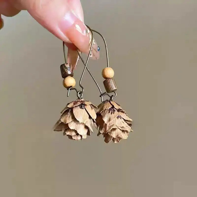 1Pair Vintage Wooden Plant Earring For Women Creative Natural Plant Dried Fruits Drop Earrings Ethnic Jewelry