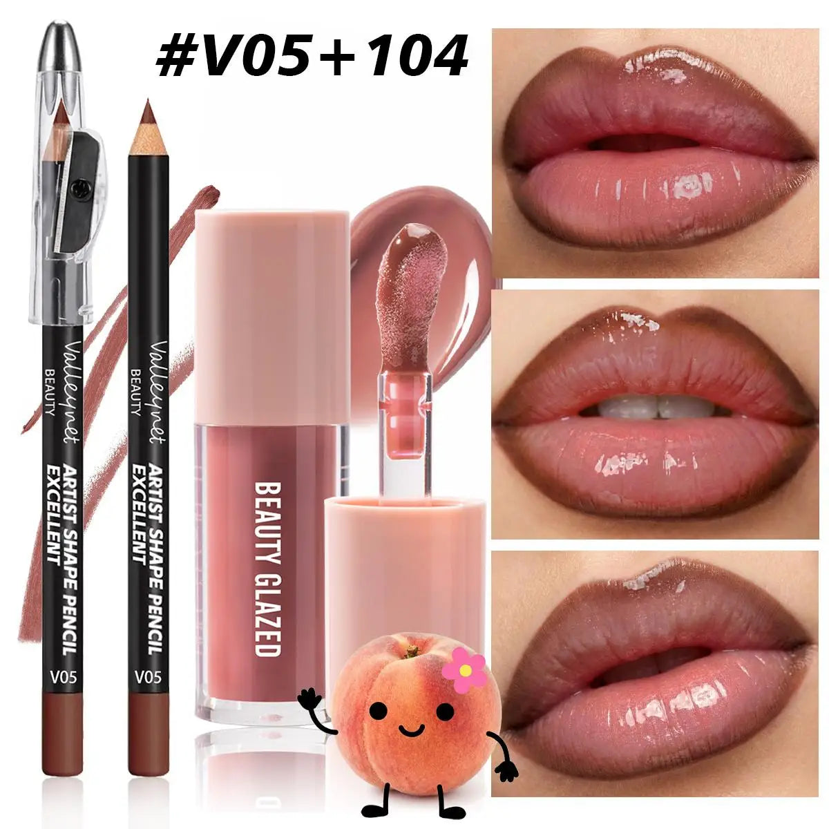 2Pcs/Set Precision Lip Kit Duo -Creamy Liner with Built-in Sharpener & Moisturizing Liquid Lipstick - Defined Contour Makeup Set