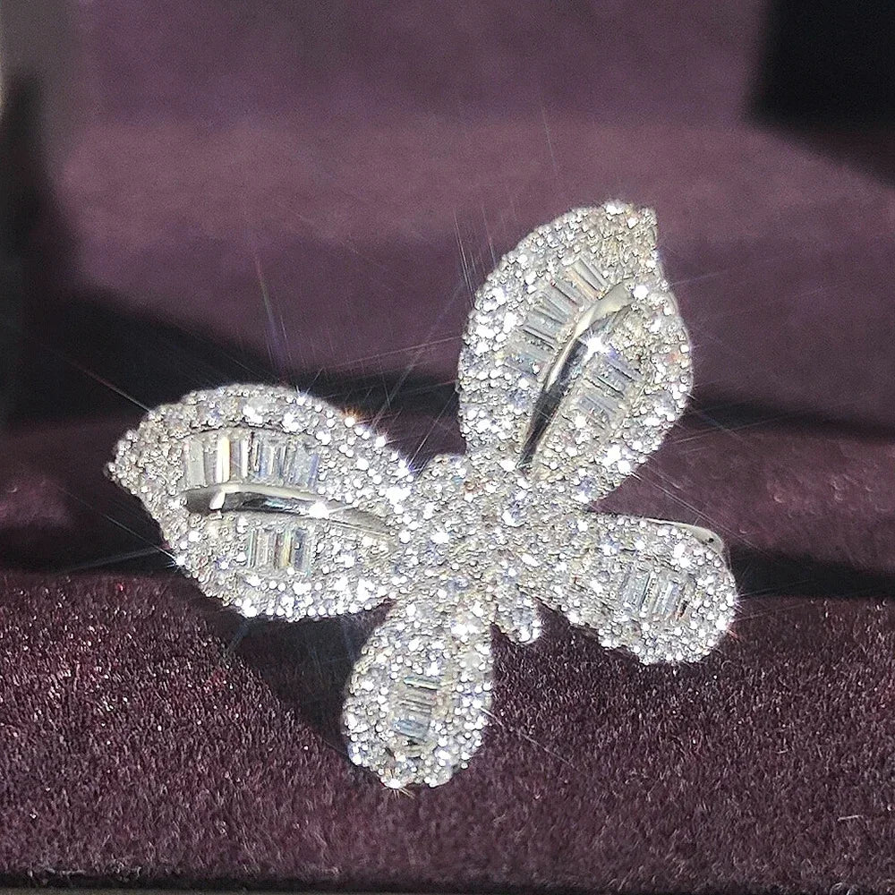 2026 New Trendy Butterfly silver color cute Fashion Ring For Women Party Gift  Jewelry Wholesale R6134