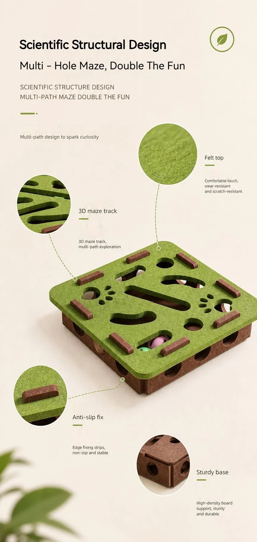 Interactive Cat Toy Felt Maze Box with Bell Ball Self Play Cat Teaser Box Stimulate Hunting Instinct Relieve Boredom Stress