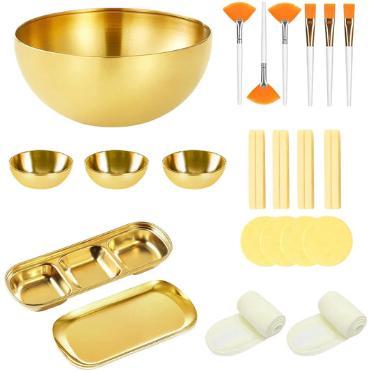 Facial Product Preparation Set with Stainless Steel Bowls and 26 Pcs Tools for Home and Professional Beauty Use