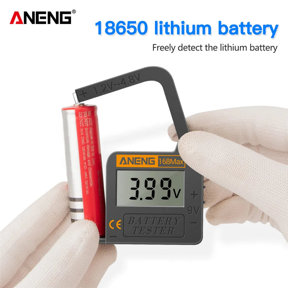 ANENG 168MAX Self Powered Digital LCD Battery Checker AA AAA C D 9V Button Cell 18650 Lithium Cell Voltage Capacity Test Tool