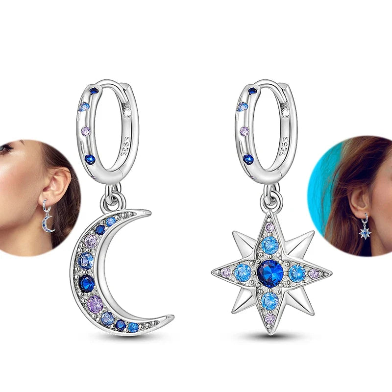 Genuine 925 Sterling Silver Love Feather Earrings Fit Original Charms Hoop For Women Girls Stud Earring Fine Jewelry Gifts