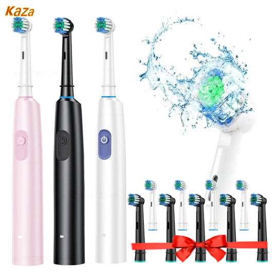 Electric Rotating Toothbrush Deep Clean Whitening Teeth for Adult Rechargeable Toothbrush with 4/8pcs Replacement Heads