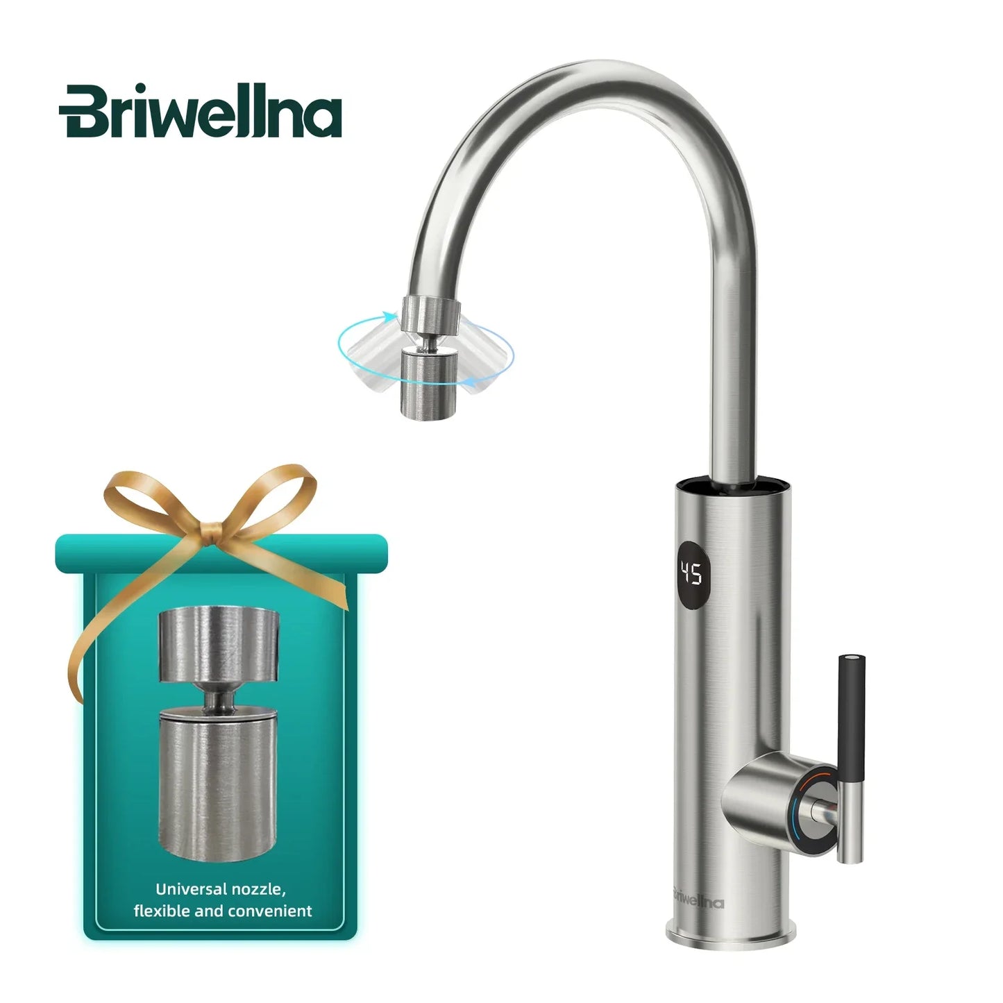 Briwellna Electric Water Heater Hot Water Faucet 2 in 1 Basin Tap Tankless Geyser 220V Instant Water Heater Faucet For Home