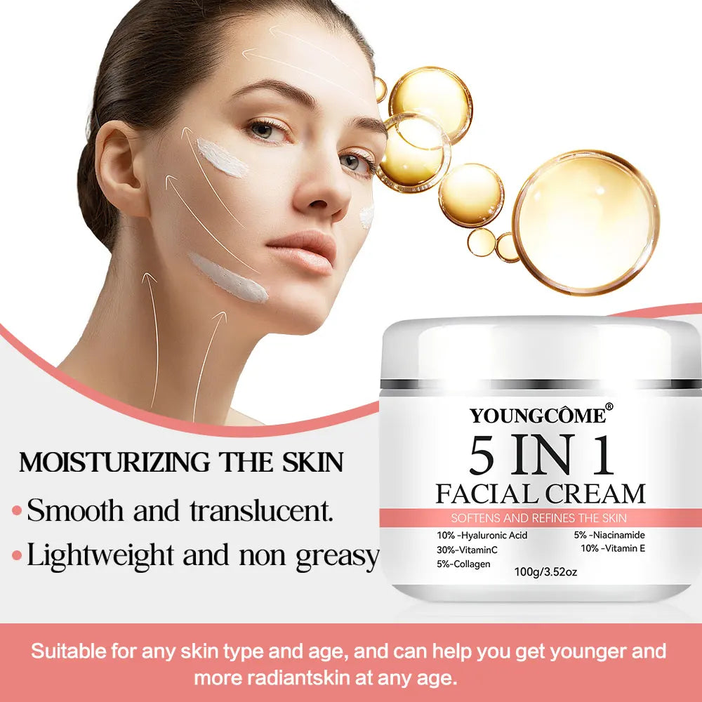 5 In 1 Fade fine lines Firming Face Serum Moisturizing brightning Vitamin C Hyaluronic Acid Facial Serum Shrink Pores Skin Care