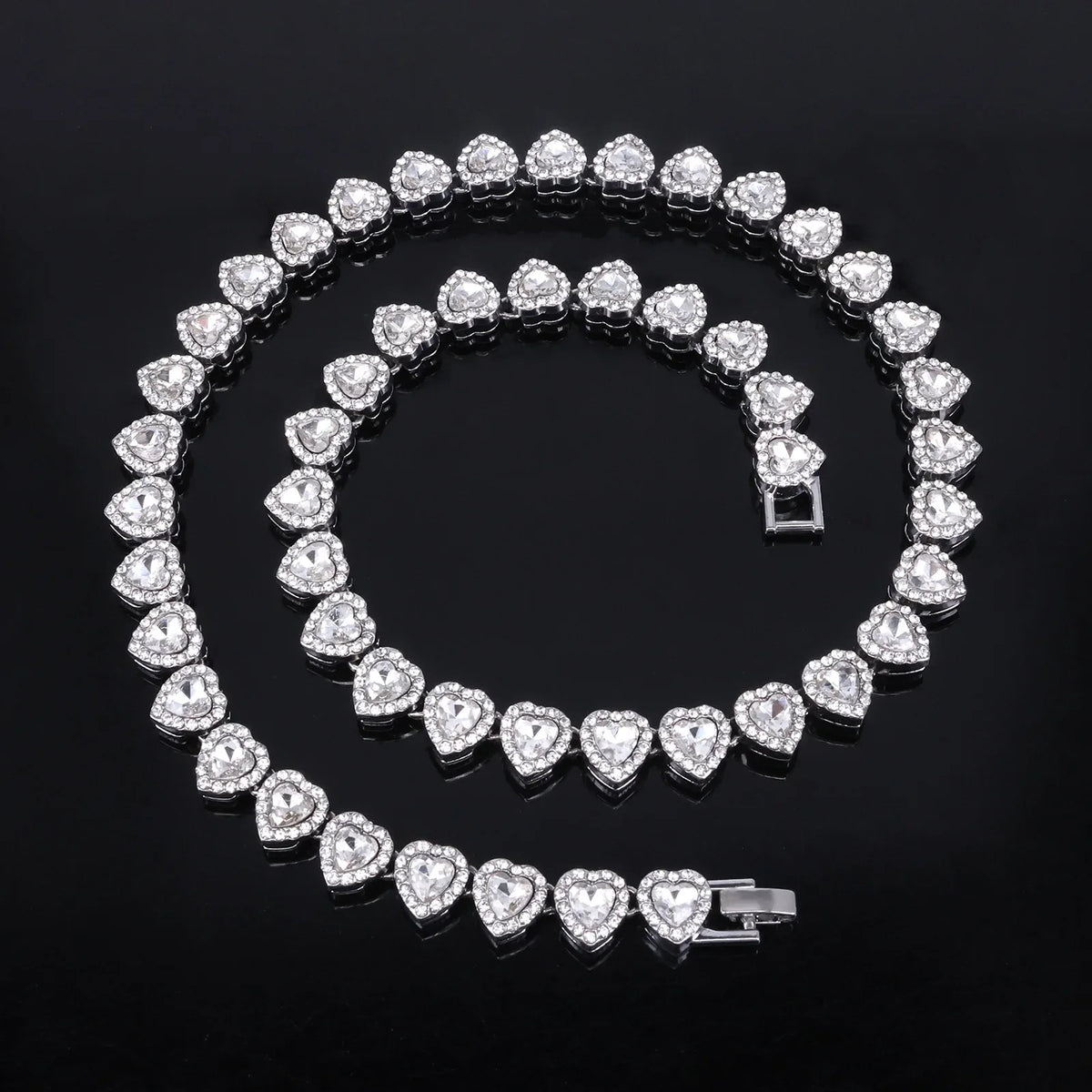 Yupsk 45CM/20CM Shiny Heart Rhinestone Hip Hop Rock Tennis Chain Bracelet Necklace for Women Men Trendy Jewelry Set Gift