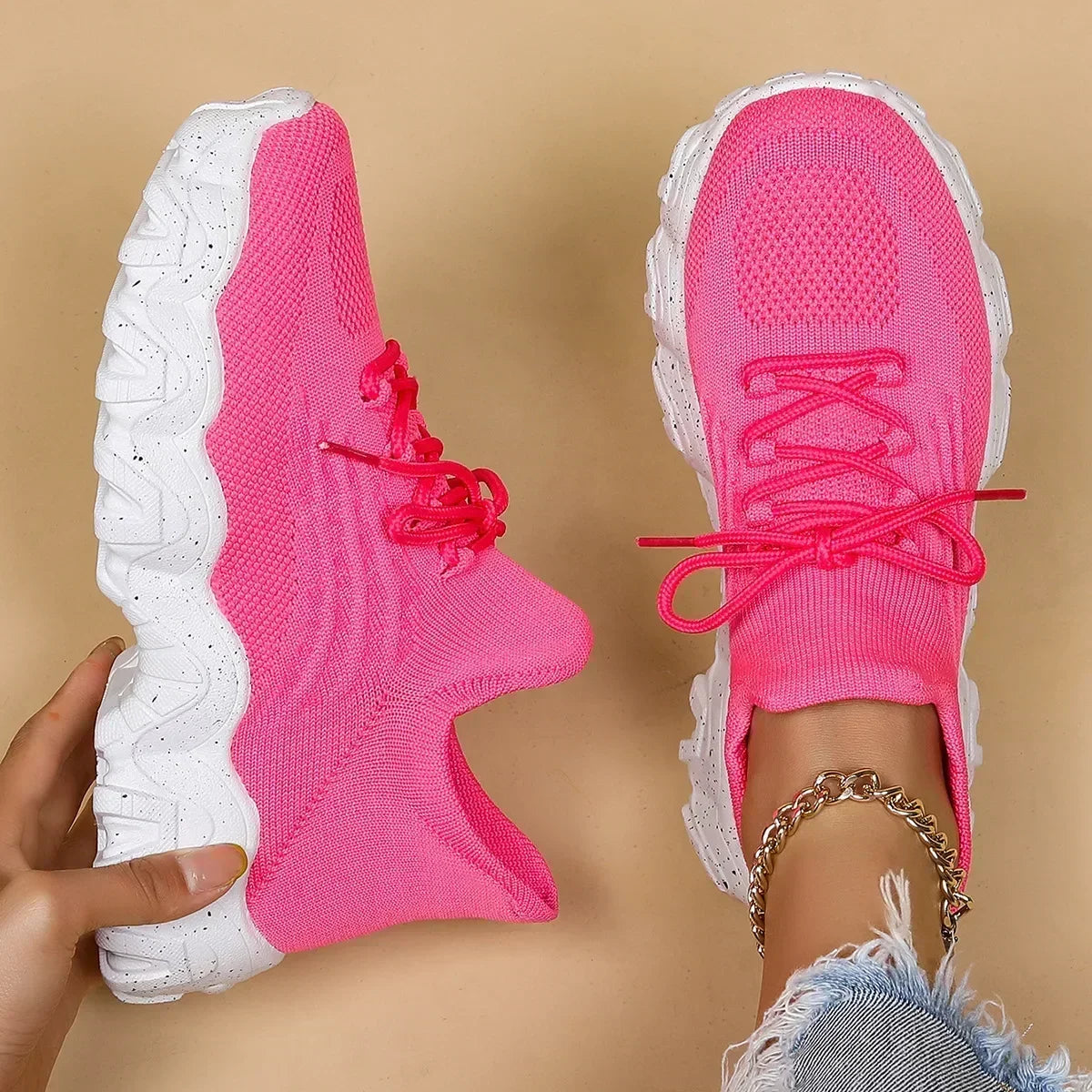 Women Comfortable Soft Sole Sneakers Breathable Knitting Flats Woman Lightweight Slip-on Loafers Non-Slip Running Sports Shoes