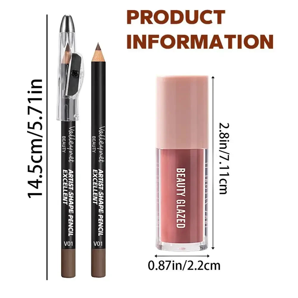 2Pcs/Set Precision Lip Kit Duo -Creamy Liner with Built-in Sharpener & Moisturizing Liquid Lipstick - Defined Contour Makeup Set