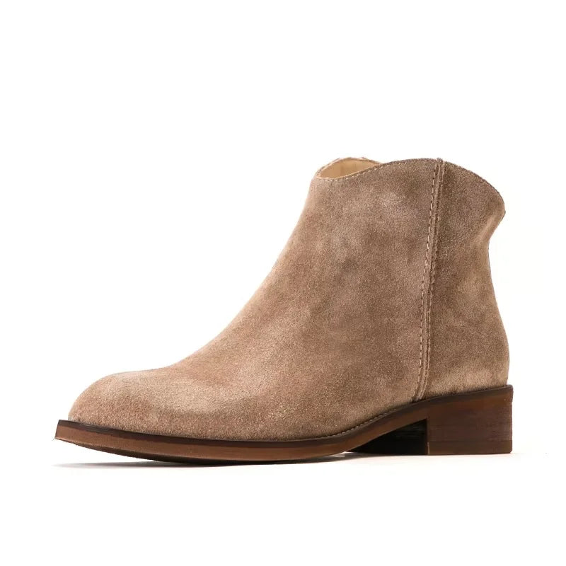 BEAUTODAY Suede Ankle Boots Women Soft Cow Leather Back Zip V-shape Ladies Autumn Winter Boots Handmade 03274